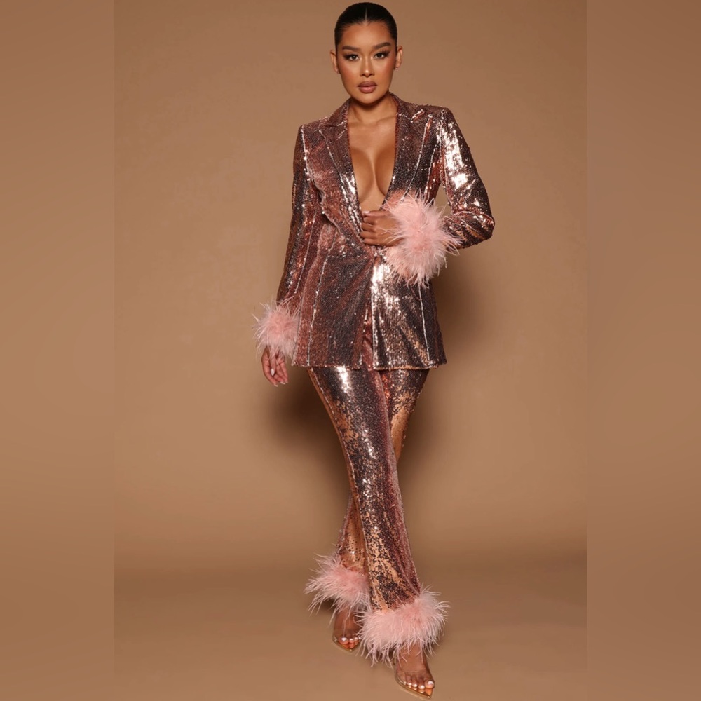 Brand new - Fashion Nova Melinda Sequin Blazer Set - Pink
